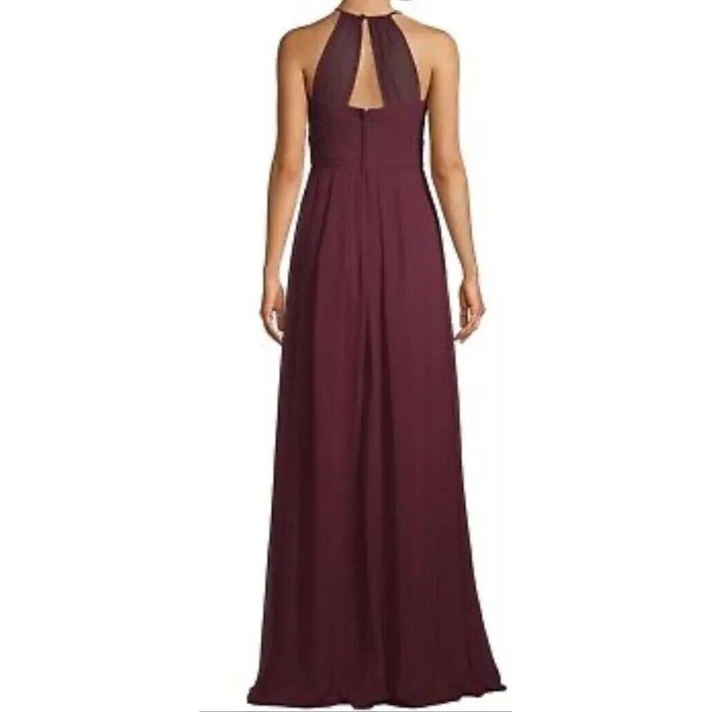 Bill Levkoff 1617 Women's High Neck Stretch Crepe Empire‎ Waist Gown Wine Sz 14